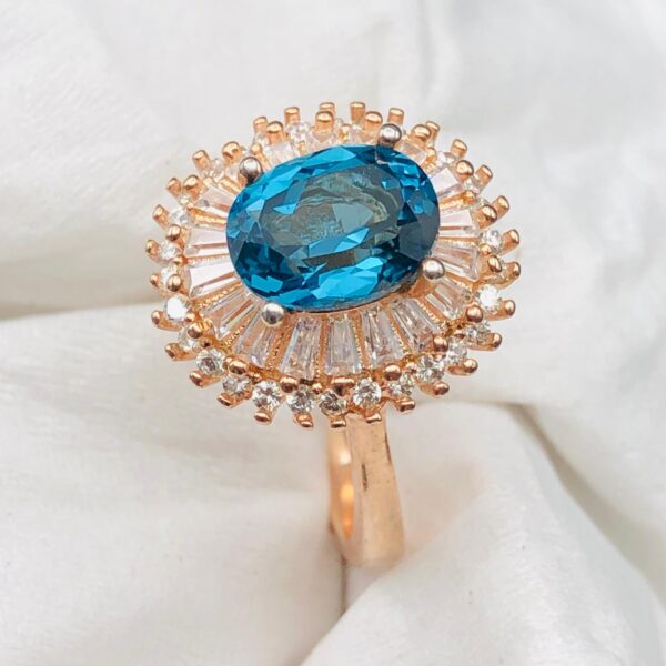 Luxury Blue Topaz Halo Ring - Image 4