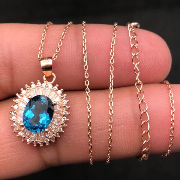 Elegant Blue Topaz Halo Pendant - Image 5