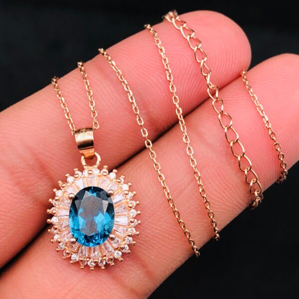 Elegant Blue Topaz Halo Pendant - Image 4